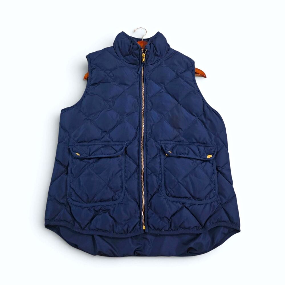 Woolrich Blue Down Puffer Vest Full Zip Pockets Stand-Up Collar L